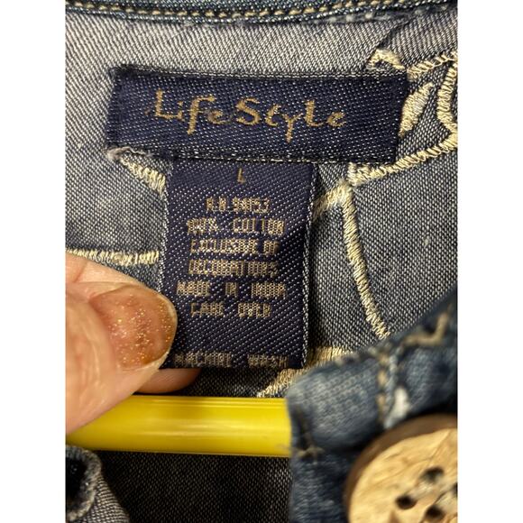 Lifestyle Denim Quilted Embroidered Jacket Barn Chore Coat Large - Picture 5 of 5